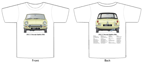 Triumph Spitfire Mk3 1967-71 (wire wheels) T-shirt Front & Back